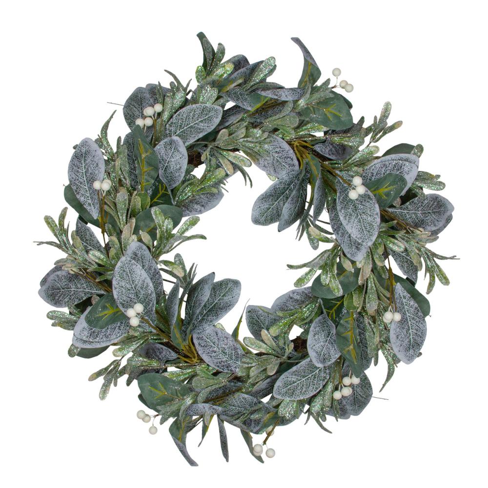 Unlit Wreaths | Iced Leaves and Winter Berries Artificial Christmas Wreath – 24 inch, Unlit Berry Wreaths Berry Wreaths