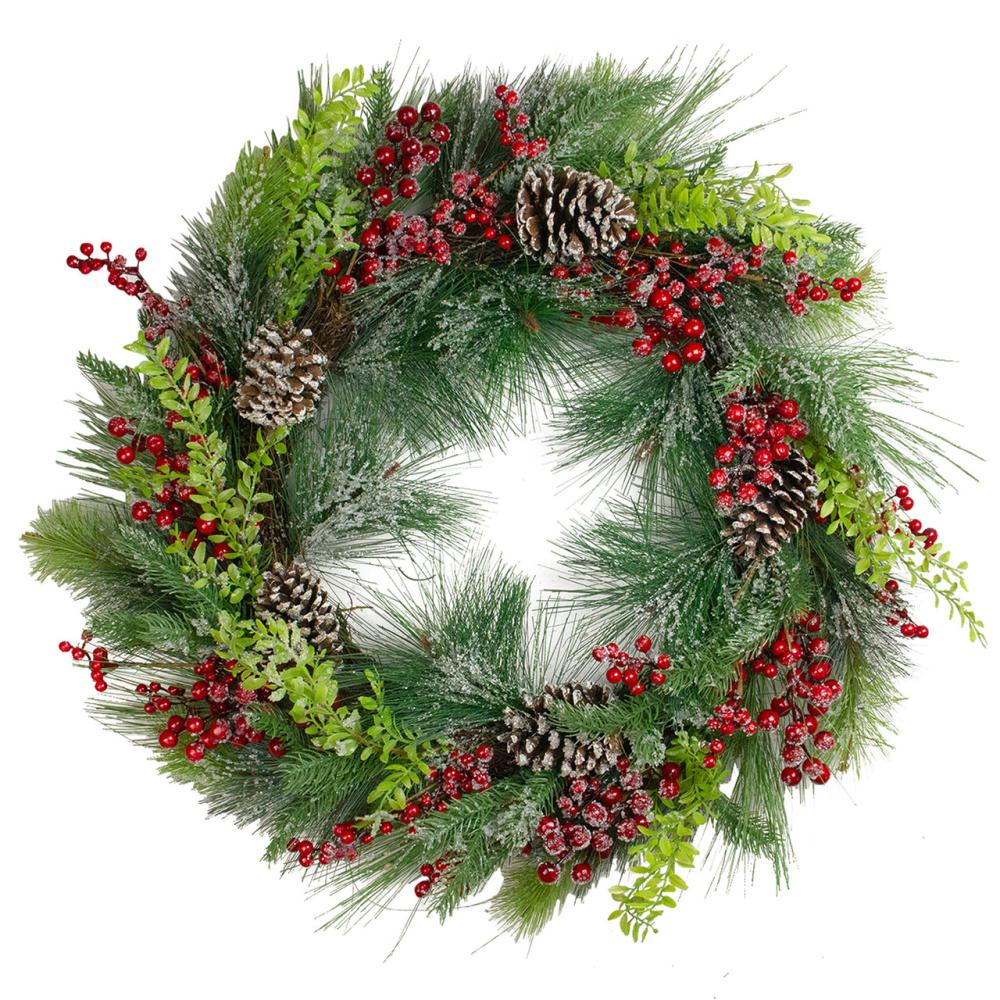 Unlit Wreaths | Iced Red Berries and Mixed Pine Artificial Christmas Wreath – 32 inch, Unllit Berry Wreaths Berry Wreaths