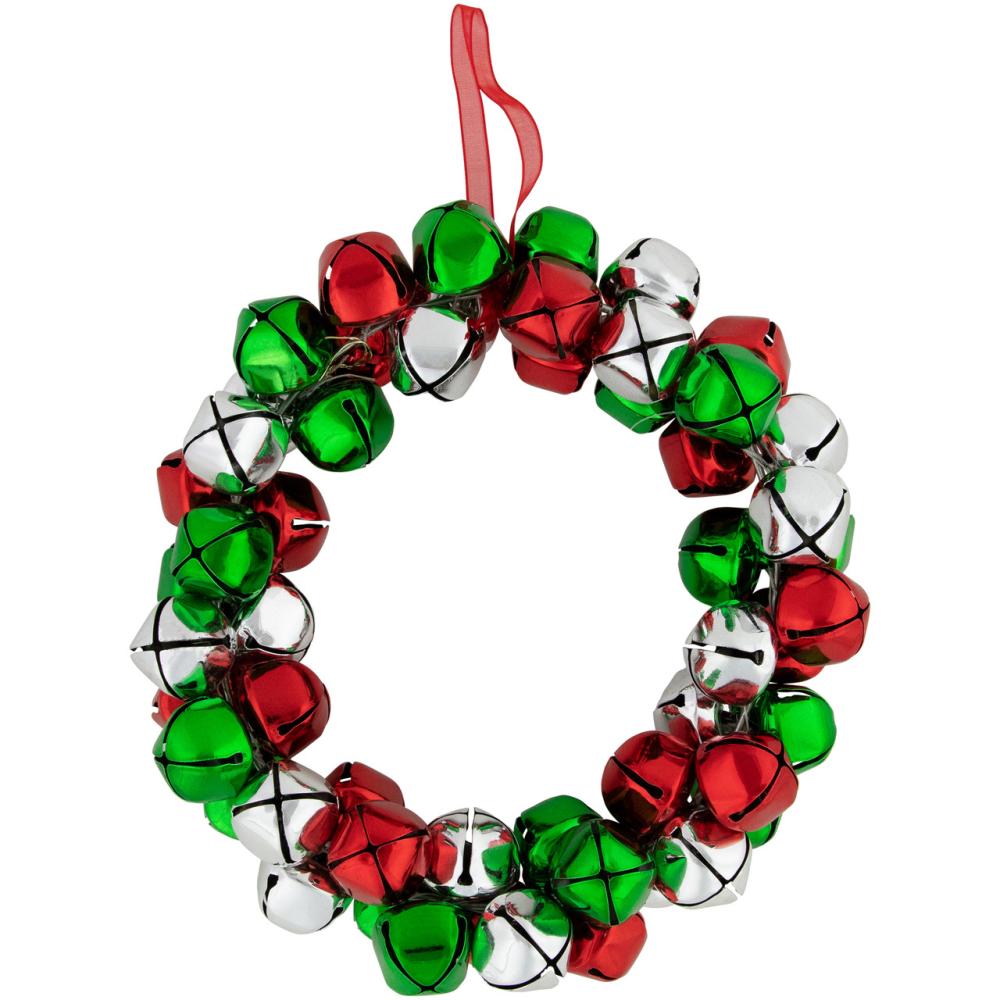 Unlit Wreaths | Jingle Bell Christmas Wreath – 9" – Red, Silver, Green Unlit Wreaths Unlit Wreaths