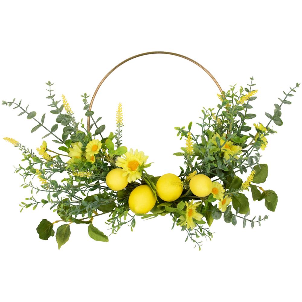 Unlit Wreaths | Lemon and Daisy Springtime Half Wreath – 22" – Yellow Unlit Wreaths Unlit Wreaths