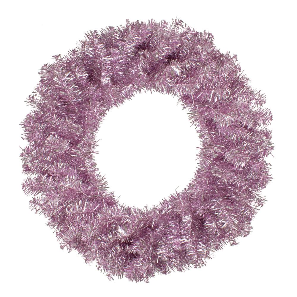 Unlit Wreaths | Metallic Pink Tinsel Artificial Christmas Wreath, 24-Inch, Unlit Specialty Wreaths Specialty Wreaths