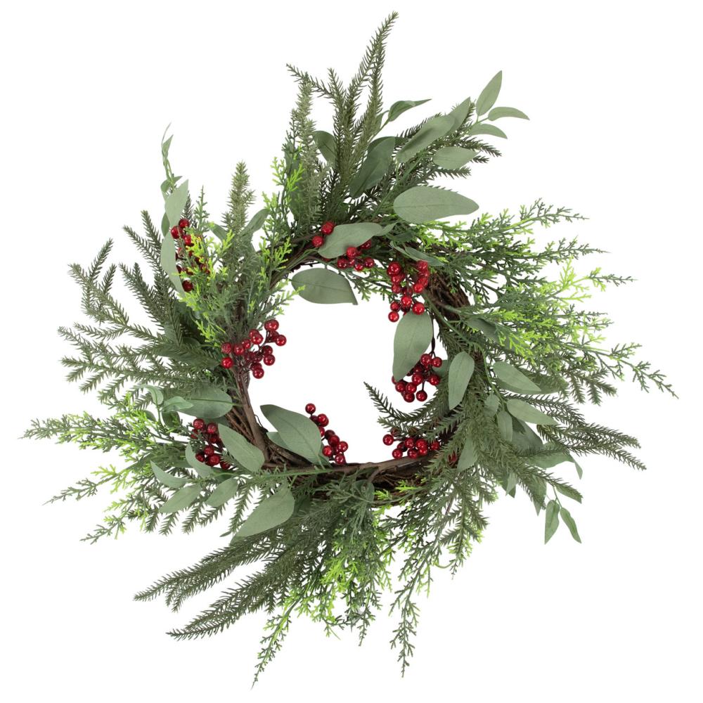 Unlit Wreaths | Mixed Foliage and Red Berries Artificial Christmas Wreath, 24-Inch, Unlit Specialty Wreaths Specialty Wreaths