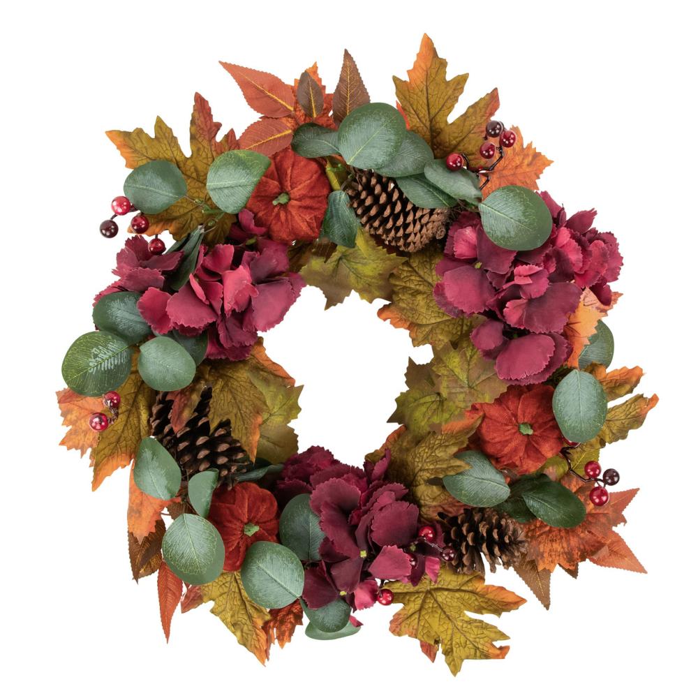 Unlit Wreaths | Orange and Burgundy Fall Harvest Artificial Floral and Pinecone Wreath, 22-Inch Unlit Wreaths Unlit Wreaths