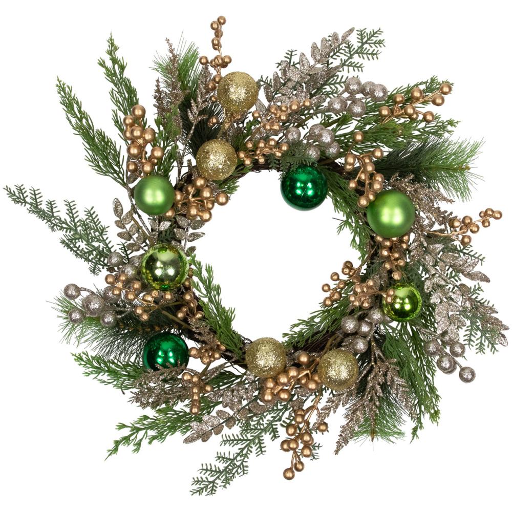 Unlit Wreaths | Ornaments and Berries Glittered Artificial Christmas Wreath – 24" – Unlit Specialty Wreaths Specialty Wreaths