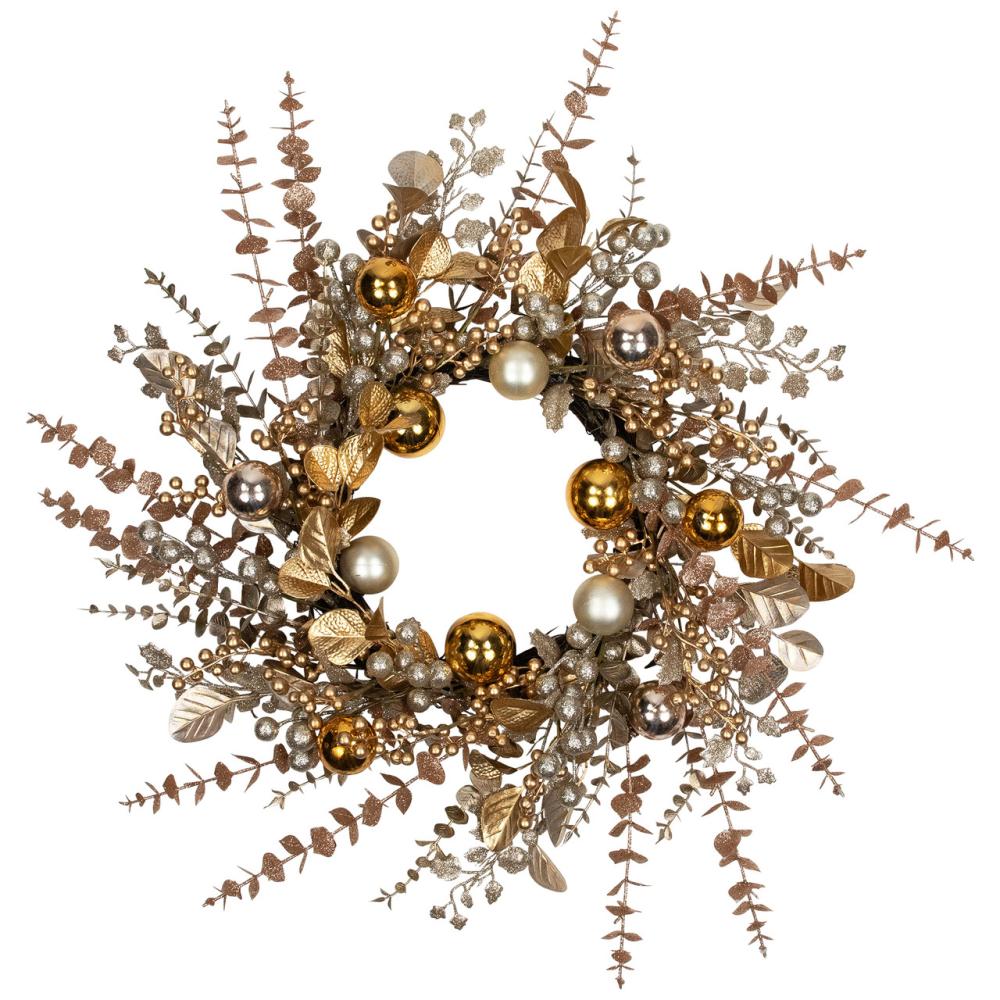 Unlit Wreaths | Ornaments, Holly and Berries Artificial Christmas Wreath – 30" – Gold and Copper Tone Specialty Wreaths Specialty Wreaths