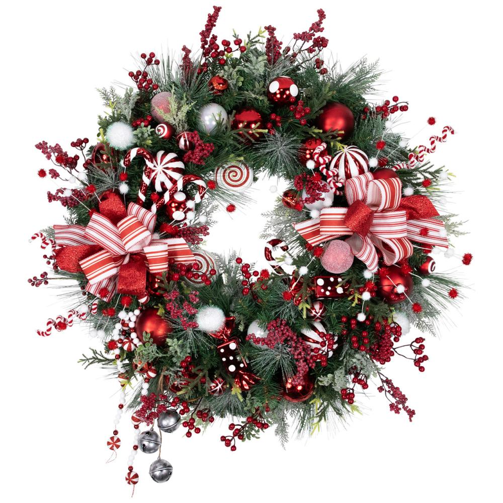 Unlit Wreaths | Peppermint Candy Artificial Pine Christmas Wreath – 42" – Unlit Specialty Wreaths Specialty Wreaths