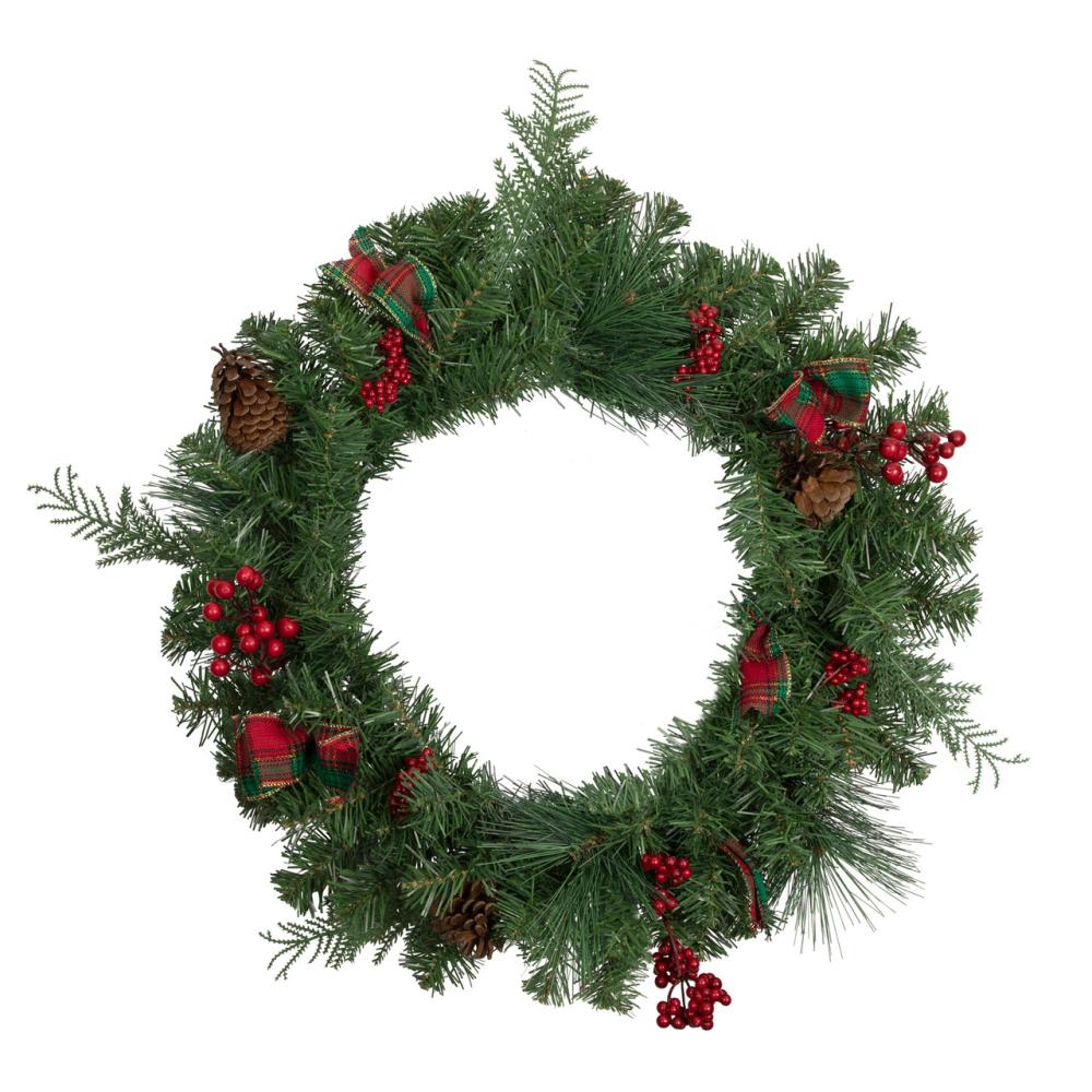 Unlit Wreaths | Pine Cones and Berries Artificial Christmas Wreath with Ribbon, 24-Inch, Unlit Specialty Wreaths Specialty Wreaths