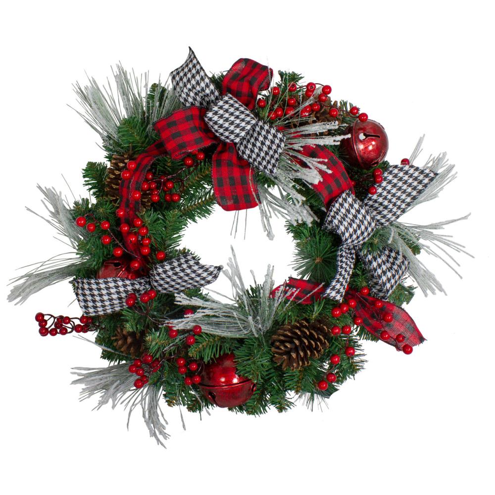 Unlit Wreaths | Plaid and Houndstooth and Red Berries Artificial Christmas Wreath – 24-Inch, Unlit Specialty Wreaths Specialty Wreaths