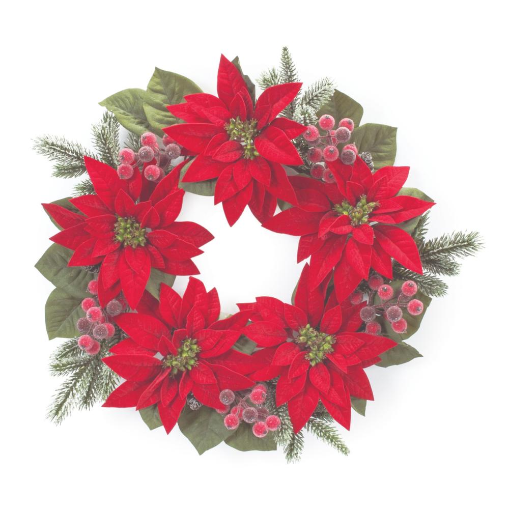 Unlit Wreaths | Poinsettia and Pine Artificial Christmas Wreath, 24.5-Inch, Unlit Specialty Wreaths Specialty Wreaths