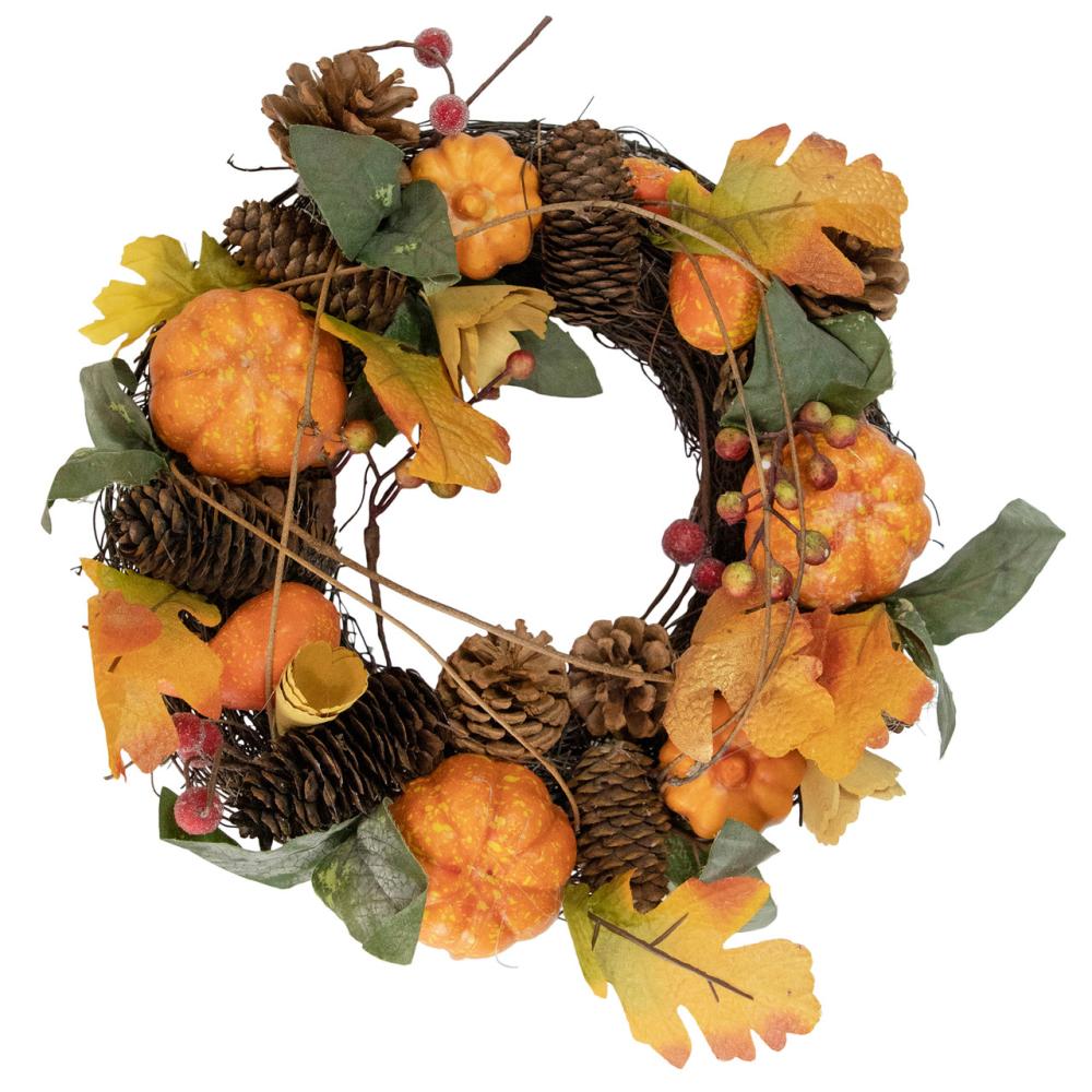 Unlit Wreaths | Pumpkin and Pinecone Autumn Harvest Wreath, 13.5-Inch, Unlit Unlit Wreaths Unlit Wreaths