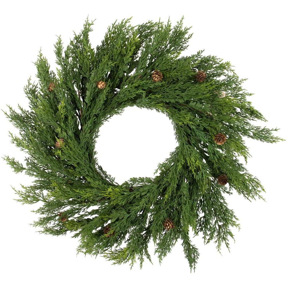 Unlit Wreaths | Real Touch™️ Cedar Artificial Christmas Wreath with Pinecones – 24" – Unlit Unlit Wreaths Unlit Wreaths