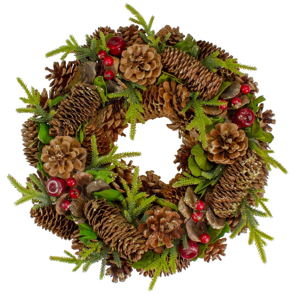 Unlit Wreaths | Real Touch™️ Glittered Pine and Pinecone Artificial Christmas Wreath – 13" – Unlit Specialty Wreaths Specialty Wreaths