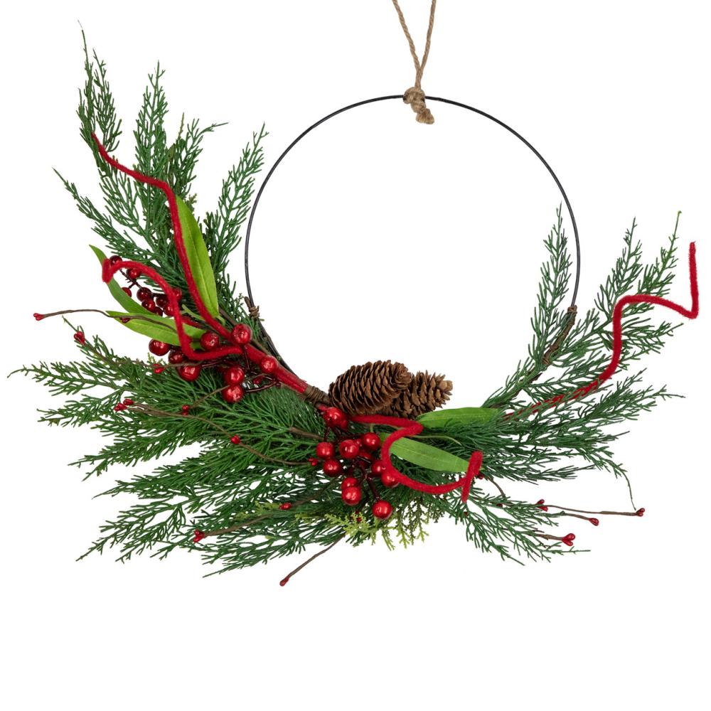 Unlit Wreaths | Real Touch™️ Mixed Greenery and Berries Artificial Christmas Wreath- 18" – Unlit Specialty Wreaths Specialty Wreaths