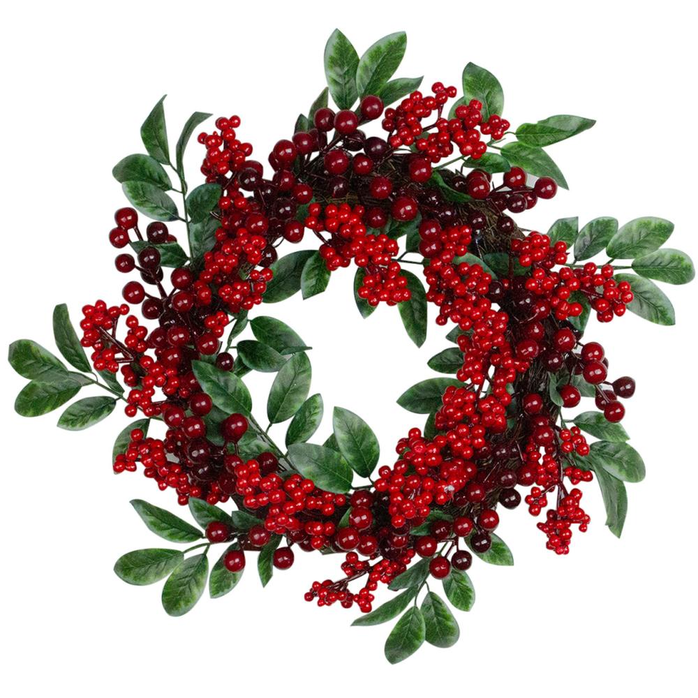 Unlit Wreaths | Red Berries and Two-Tone Green Leaves Artificial Christmas Wreath – 18-Inch, Unlit Berry Wreaths Berry Wreaths