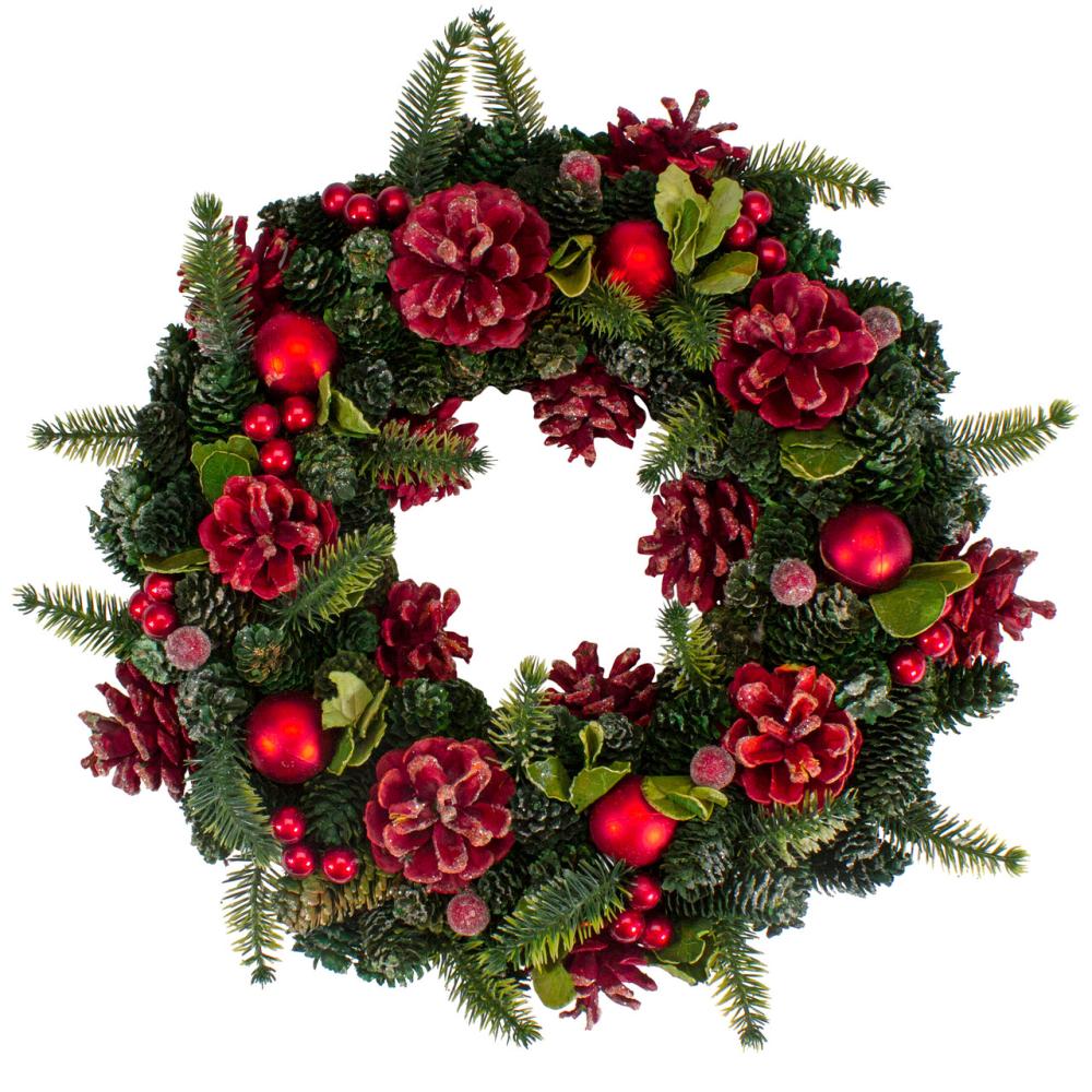 Unlit Wreaths | RedPine Cones and Ornaments Christmas Wreath, 13" – Unlit Specialty Wreaths Specialty Wreaths