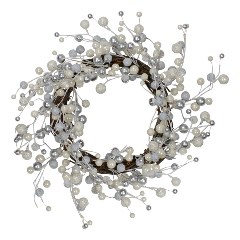 Unlit Wreaths | Silver and White Ball Ornaments Christmas Wreath, 20-Inch, Unlit Shatterproof Ball Wreaths Shatterproof Ball Wreaths