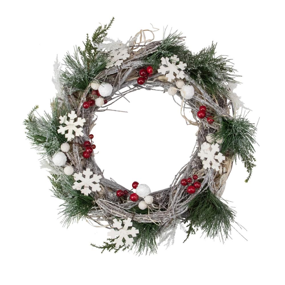 Unlit Wreaths | Snowflakes and Berries Winter Foliage Christmas Wreath – 13" – Unlit Frosted, Flocked, Iced Wreaths Frosted, Flocked, Iced Wreaths