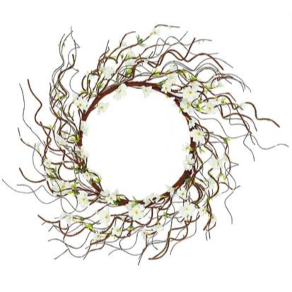 Unlit Wreaths | Twiggy Cherry Blossoms Artificial Spring Wreath, White and Brown 24-Inch Specialty Wreaths Specialty Wreaths