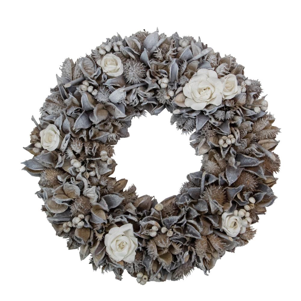 Unlit Wreaths | White Rose and Winter Botanicals Artificial Christmas Wreath, 13.5-Inch, Unlit Specialty Wreaths Specialty Wreaths