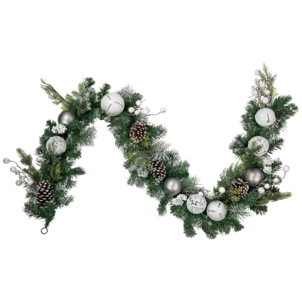 Frosted, Flocked, Iced Garland | 6′ Green Pine Frosted Artificial Christmas Garland with Pinecones and Ornaments, Unlit Frosted, Flocked, Iced Garland Frosted, Flocked, Iced Garland