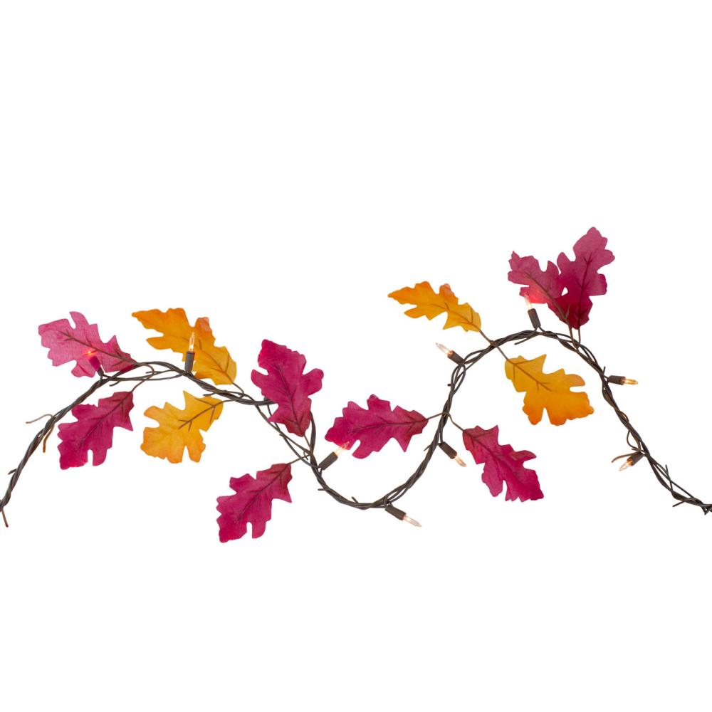 Specialty Garland | 35-Count Fall Harvest Leaves Mini Light Garland Set, 8.75ft Brown Wire Garland Specialty Garland