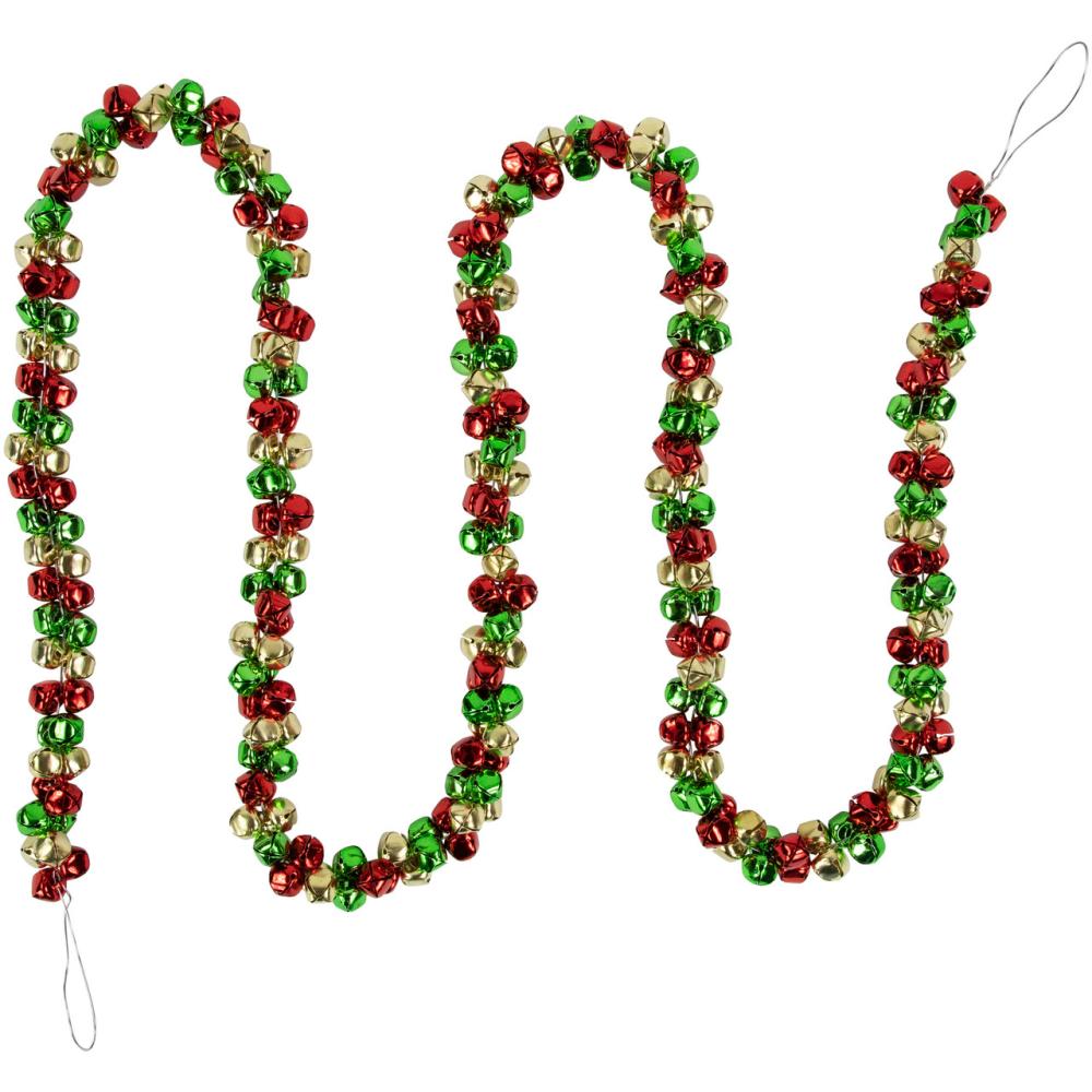 Specialty Garland | 5′ Green, Gold and Red Jingle Bell Christmas Garland, Unlit Garland Specialty Garland