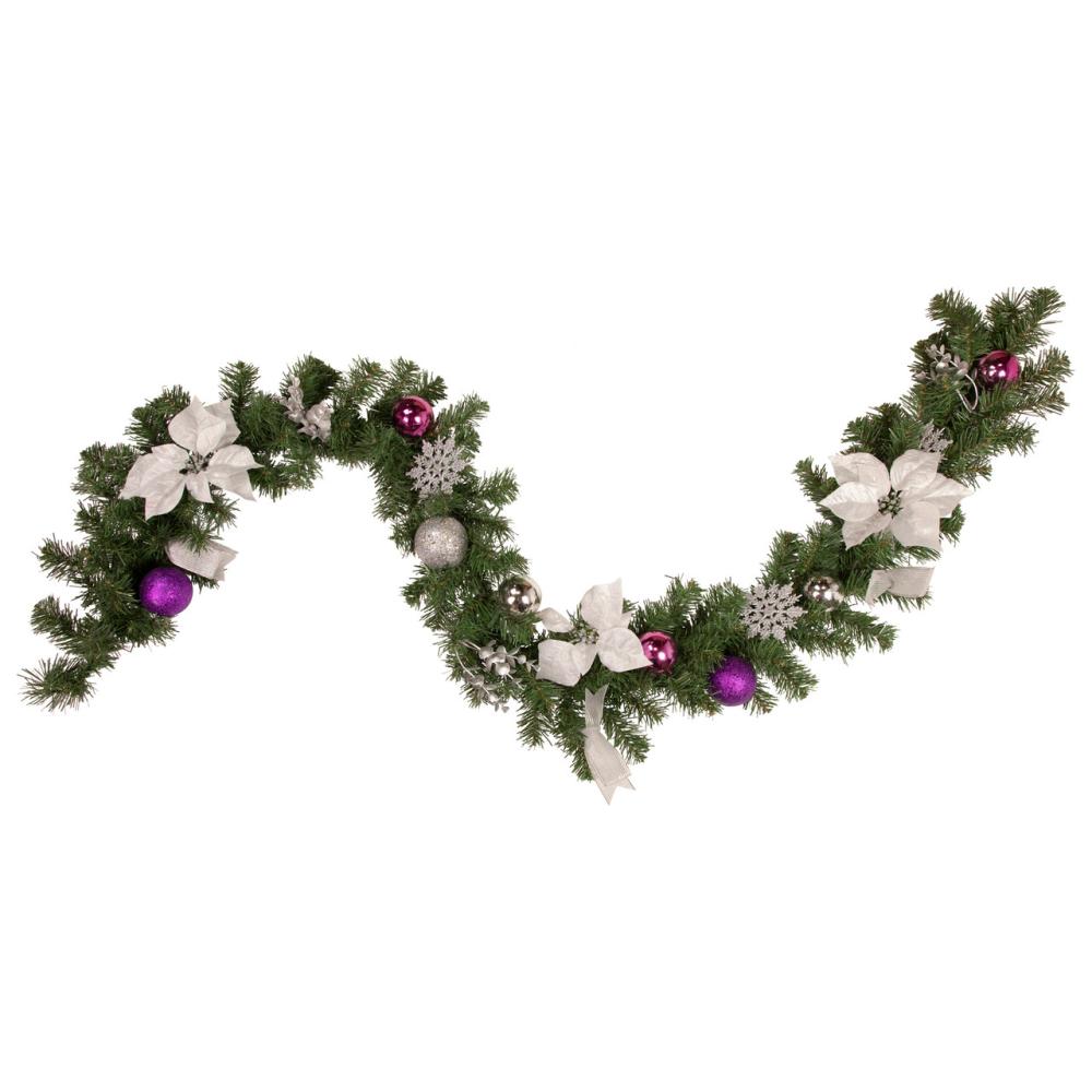 Specialty Garland | 6′ x 9" Foliage, Poinsettia and Ornament Artificial Christmas Garland, Unlit Garland Specialty Garland