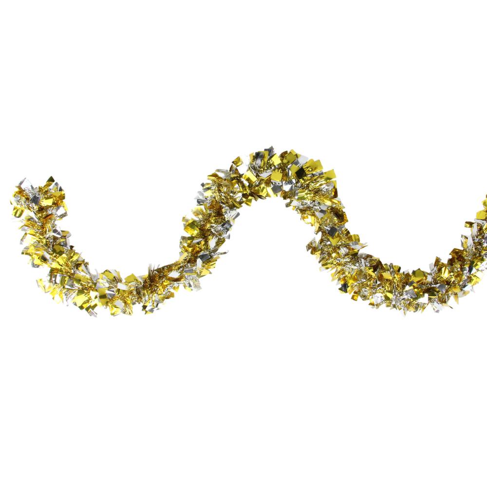 Specialty Garland | 12′ x 4" Gold and Silver Boa Wide Cut Tinsel Christmas Garland – Unlit Classic Tinsel Garland Classic Tinsel Garland