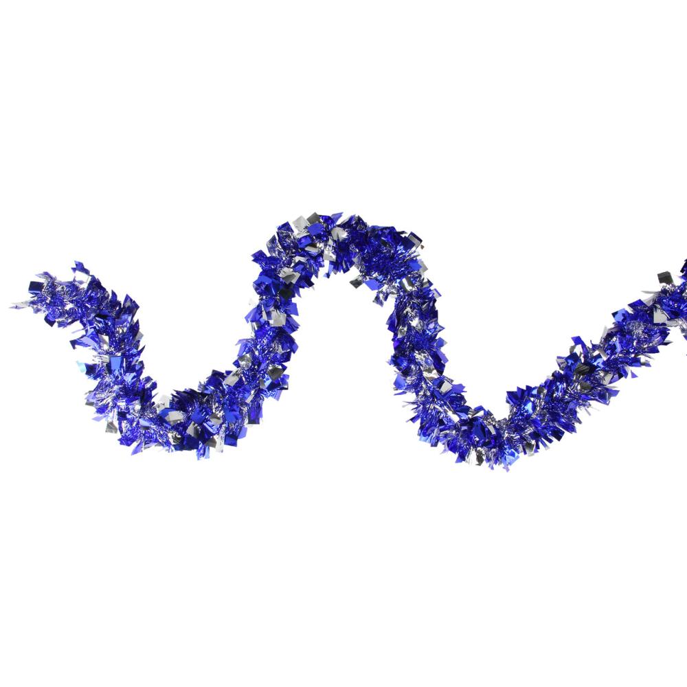 Specialty Garland | 12′ x 4" Lavish Blue and Silver Boa Wide Cut Tinsel Christmas Garland – Unlit Classic Tinsel Garland Classic Tinsel Garland