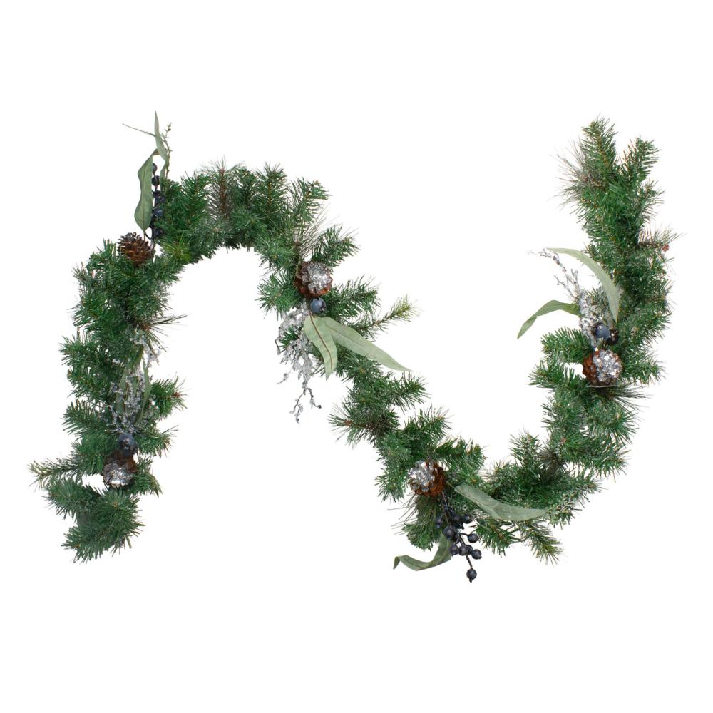 Specialty Garland | 6′ x 12" Pine and Blueberries Artificial Christmas Garland – Unlit Frosted, Flocked, Iced Garland Frosted, Flocked, Iced Garland