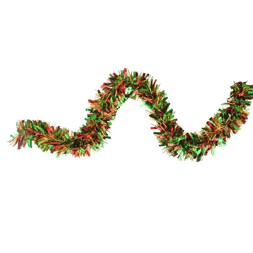 Unlit Garland | 12′ x 4" Metallic Gold, Red and Green Wide Cut Tinsel Christmas Garland – Unlit Classic Tinsel Garland Classic Tinsel Garland