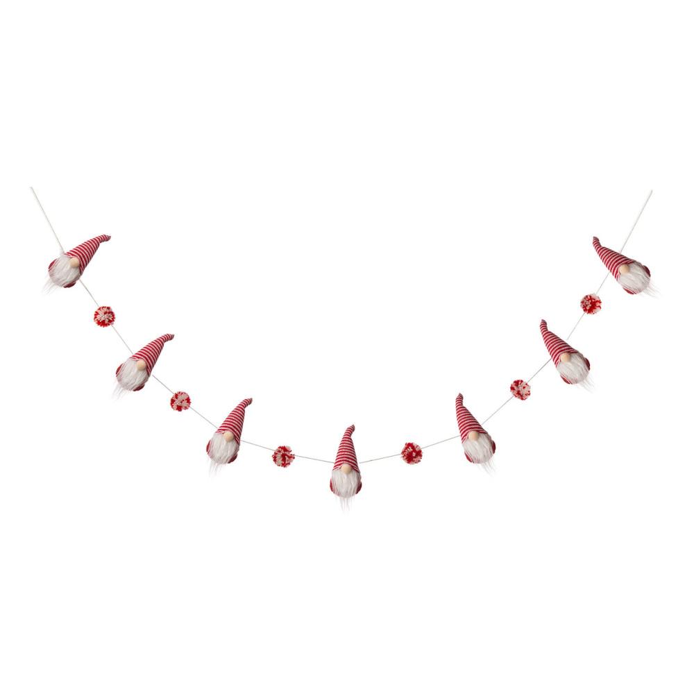 Unlit Garland | 6′ Red and White Striped Christmas Gnomes Garland Garland Specialty Garland