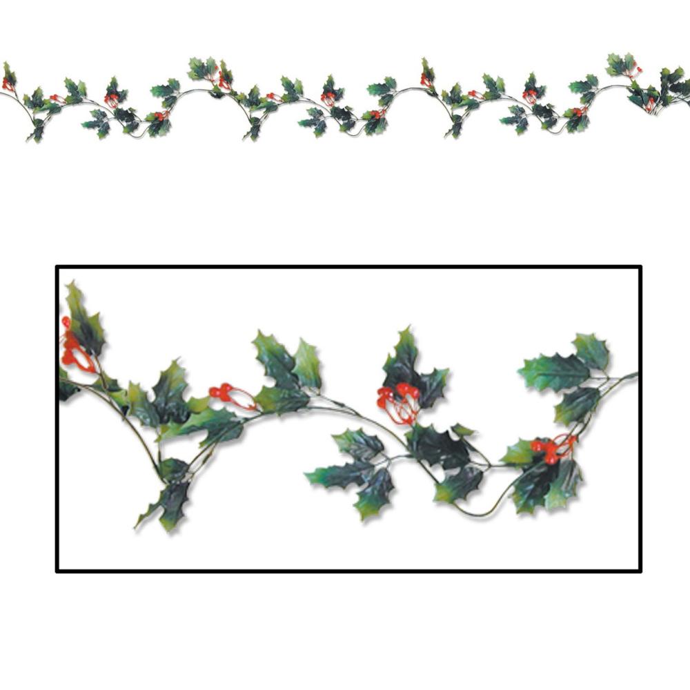 Unlit Garland | Club Pack of 12 Holly Leaf and Berry Artificial Christmas Garlands 6′ x 1" Berry Garland Berry Garland