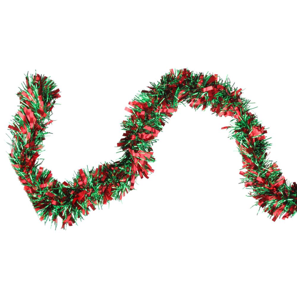 Unlit Garland | Wide Cut Tinsel Commercial Christmas Garland – 50′ x 4" – Red and Green – Unlit Classic Tinsel Garland Classic Tinsel Garland