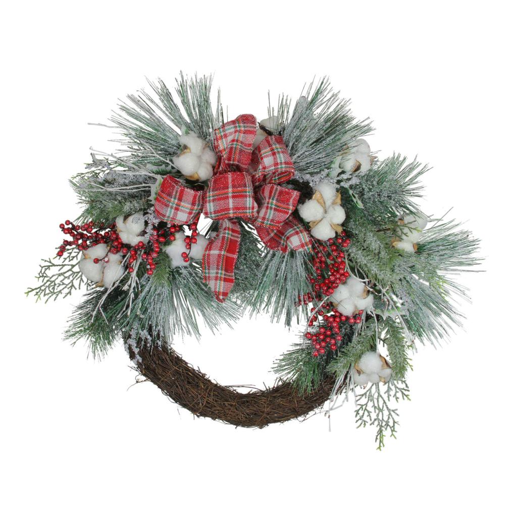 Frosted, Flocked, Iced Wreaths | Real Touch™️ Iced Mixed Pine and Holly Berry Artificial Christmas Wreath – 24" – Unlit Frosted, Flocked, Iced Wreaths Frosted, Flocked, Iced Wreaths