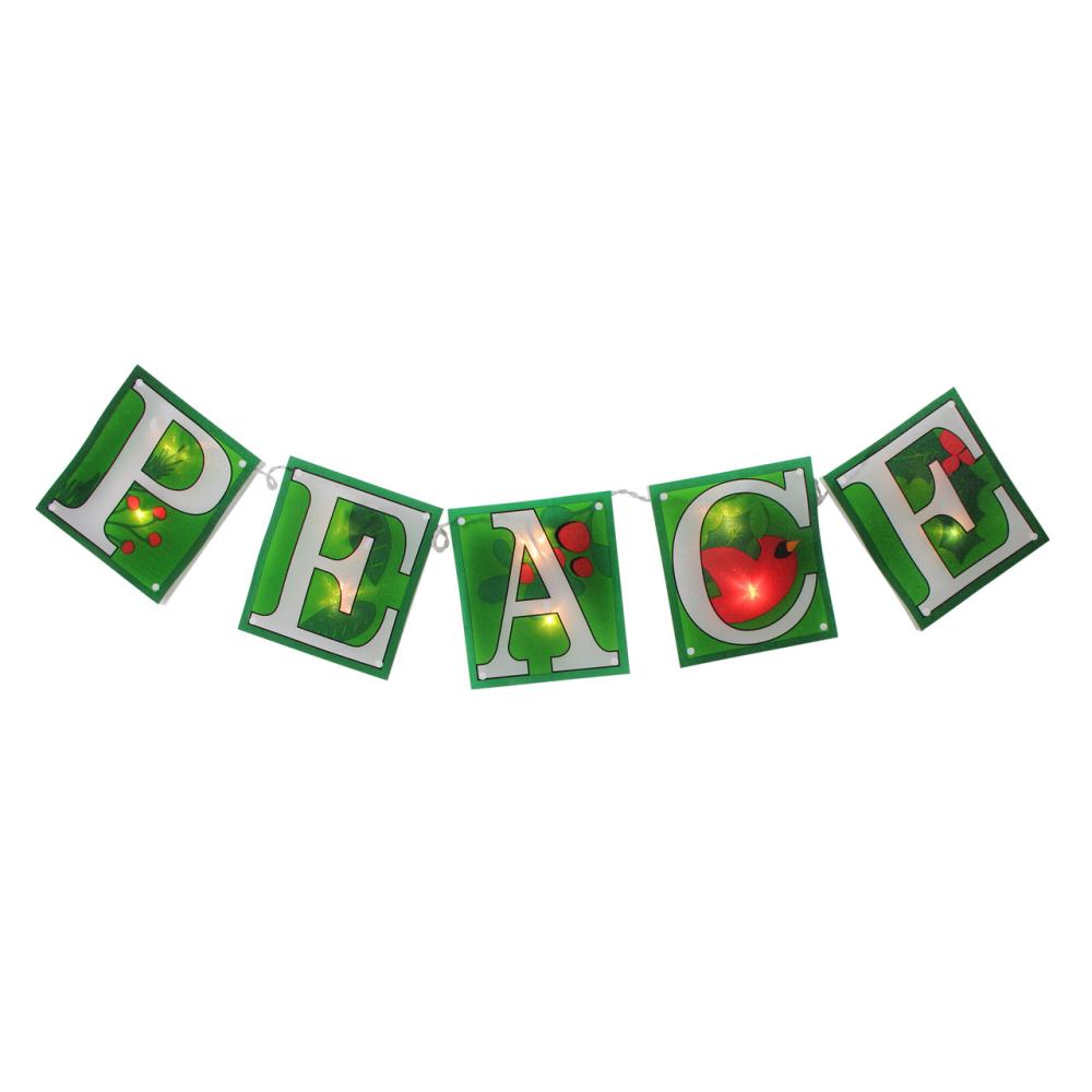 Pre-Lit Garland | 10-Count Green and Red Shimmering "PEACE" Lighted Mini Christmas Garland, 4.5ft White Wire Garland Pre-Lit Garland