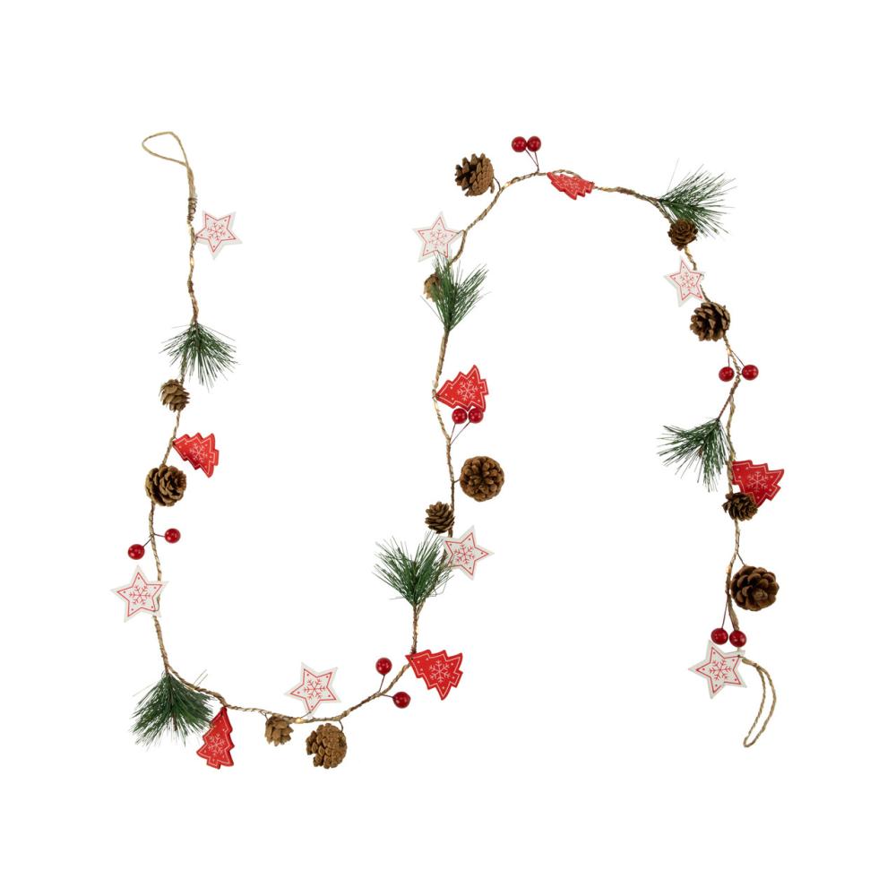 Pre-Lit Garland | Pre-Lit B/O Tree, Star, and Pinecone Christmas Garland – 6.5′ – Warm White Garland Pre-Lit Garland