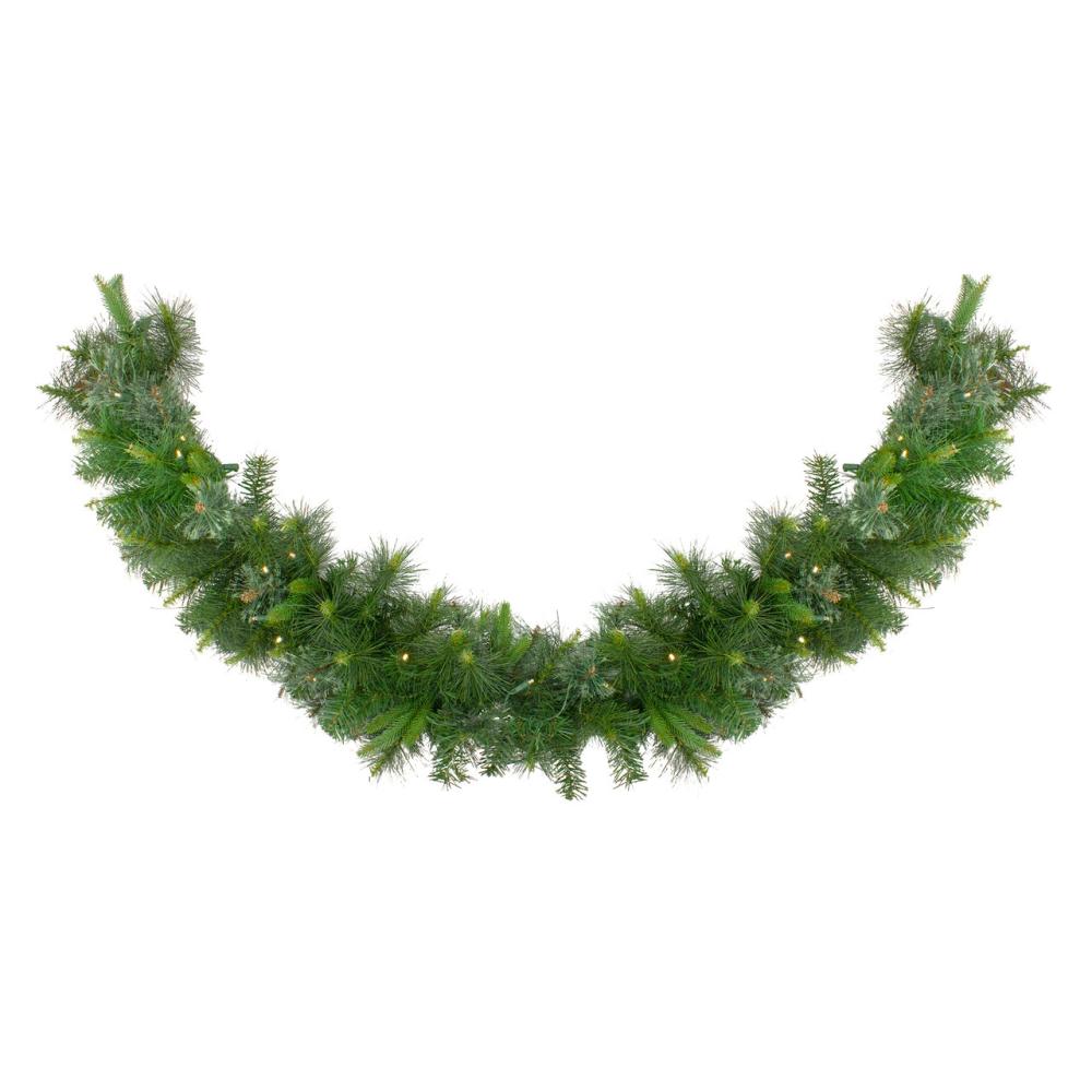 Traditional Pine Garland | Pre-Lit Battery Operated Ashcroft Cashmere Pine Christmas Garland – 6′ x 14"- Warm White LED Lights Garland Pre-Lit Garland