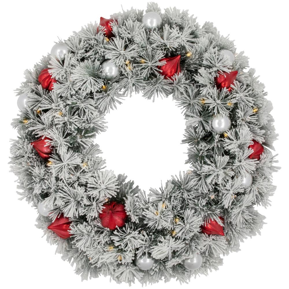 Traditional Pine Wreaths | Pre-Lit Battery Operated Snowy Bristle Pine Christmas Wreath – 30" – Warm White LED Lights Frosted, Flocked, Iced Wreaths Frosted, Flocked, Iced Wreaths