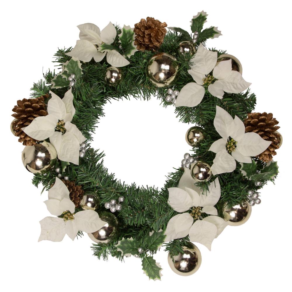 Unlit Wreaths | Decorated Cream Colored Poinsettia and Berry Artificial Christmas Wreath, 24-Inch, Unlit Specialty Wreaths Specialty Wreaths