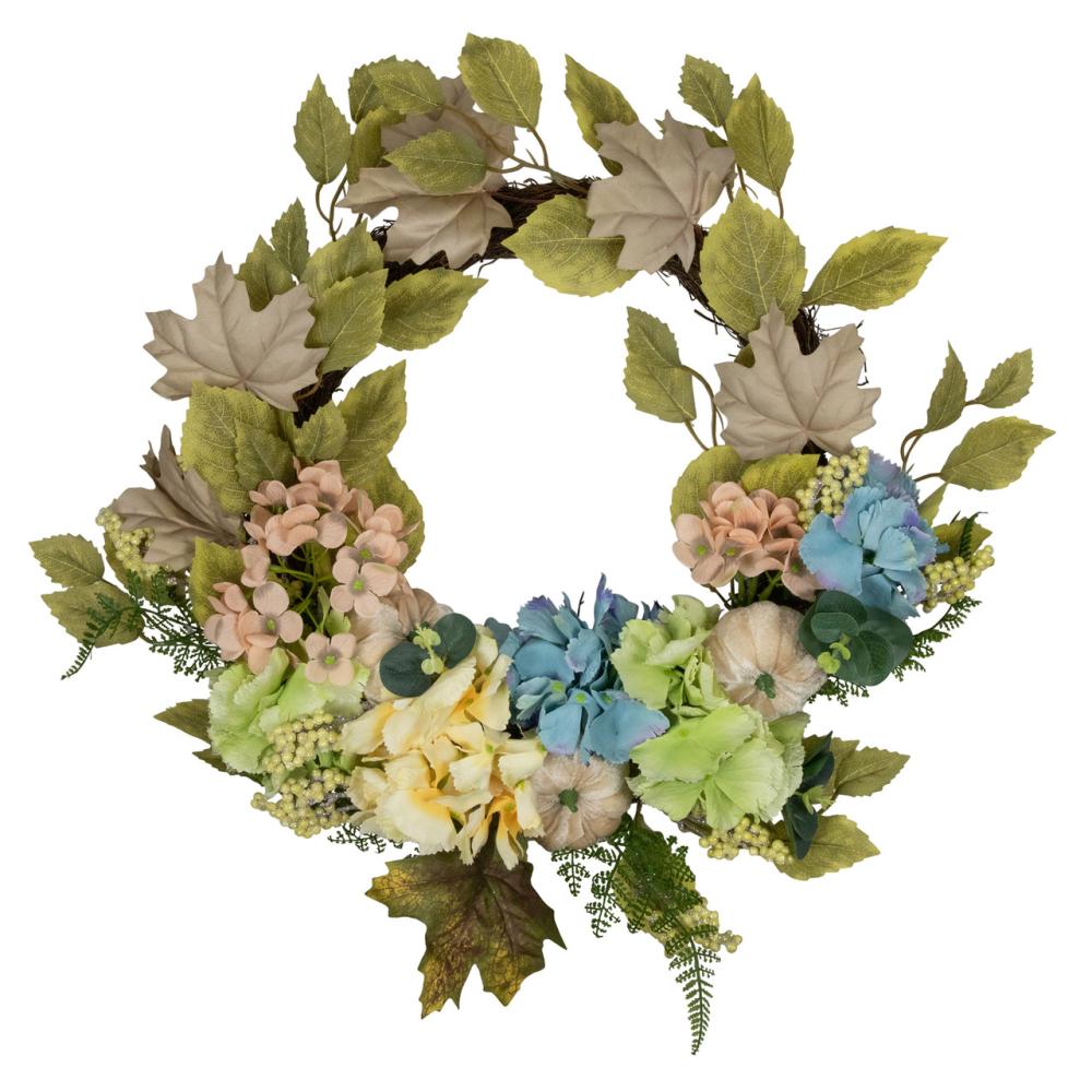 Unlit Wreaths | Green and Blue Floral and Gourds Thanksgiving Artificial Wreath, 22-Inch Unlit Wreaths Unlit Wreaths