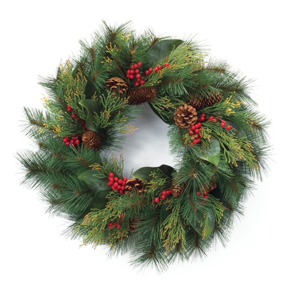 Unlit Wreaths | Pine with Magnolia Leaf and Berry Artificial Christmas Wreath, 23-Inch, Unlit Unlit Wreaths Unlit Wreaths