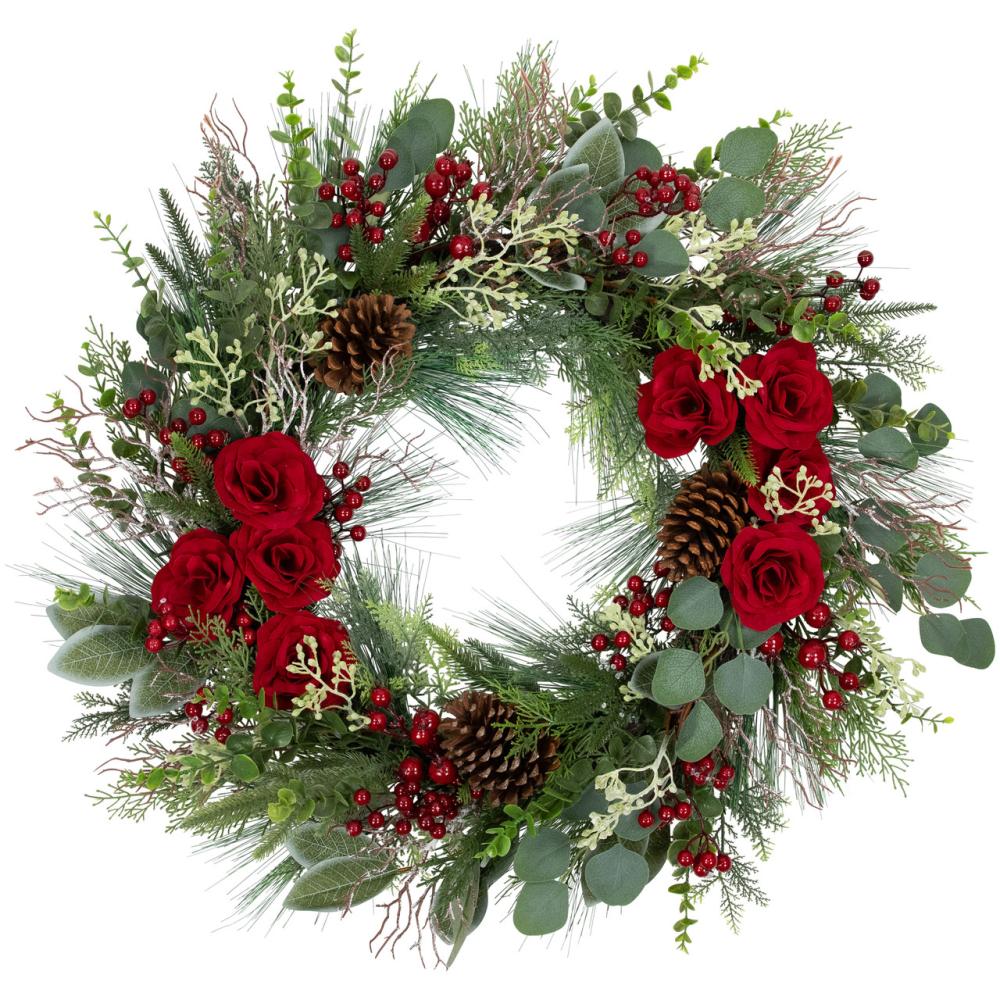 Unlit Wreaths | Real Touch™️ Roses and Berries Artificial Christmas Wreath – 30" – Unlit Specialty Wreaths Specialty Wreaths