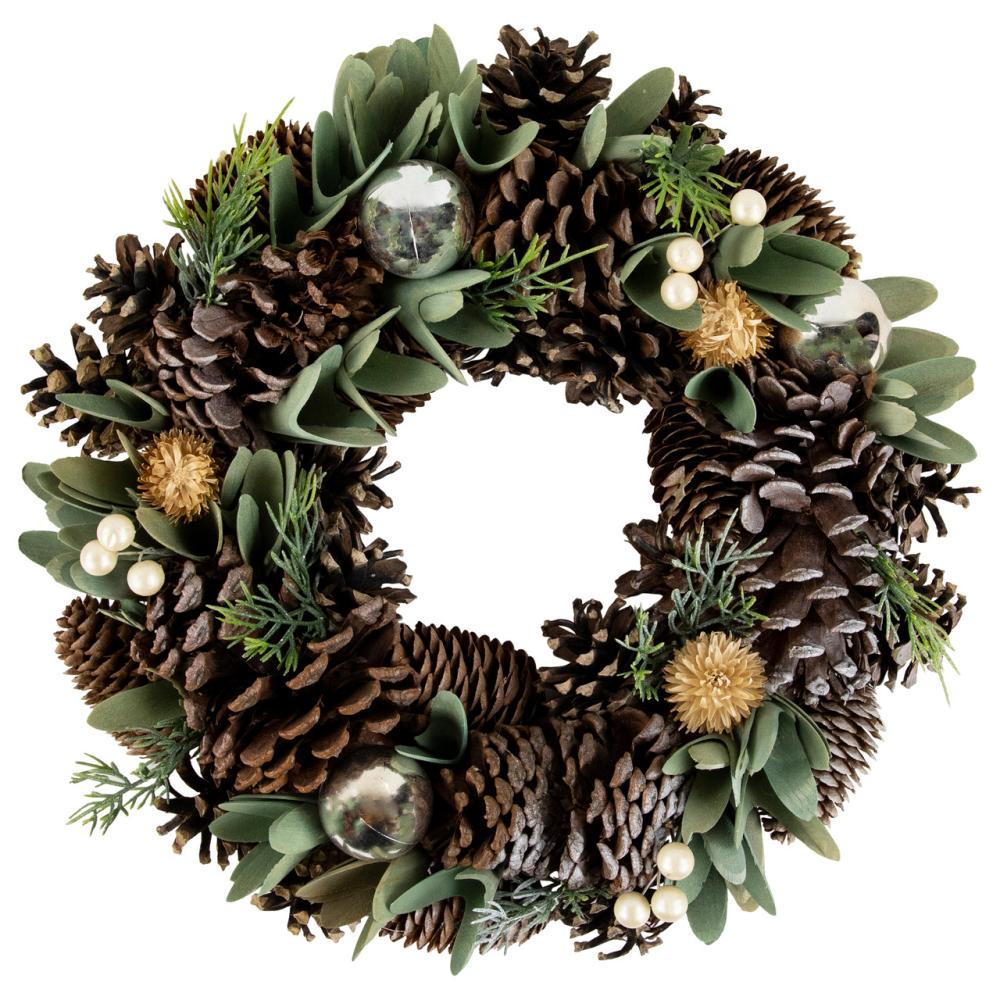 Unlit Wreaths | Silver and Green Mixed Foliage and Pinecone Christmas Wreath, 13.5-Inch, Unlit Specialty Wreaths Specialty Wreaths