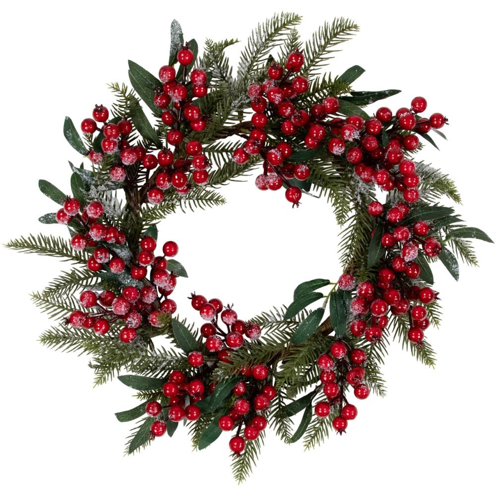 Berry Wreaths | Frosted Red Berries and Foliage Artificial Christmas Wreath,18-Inch, Unlit Berry Wreaths Berry Wreaths