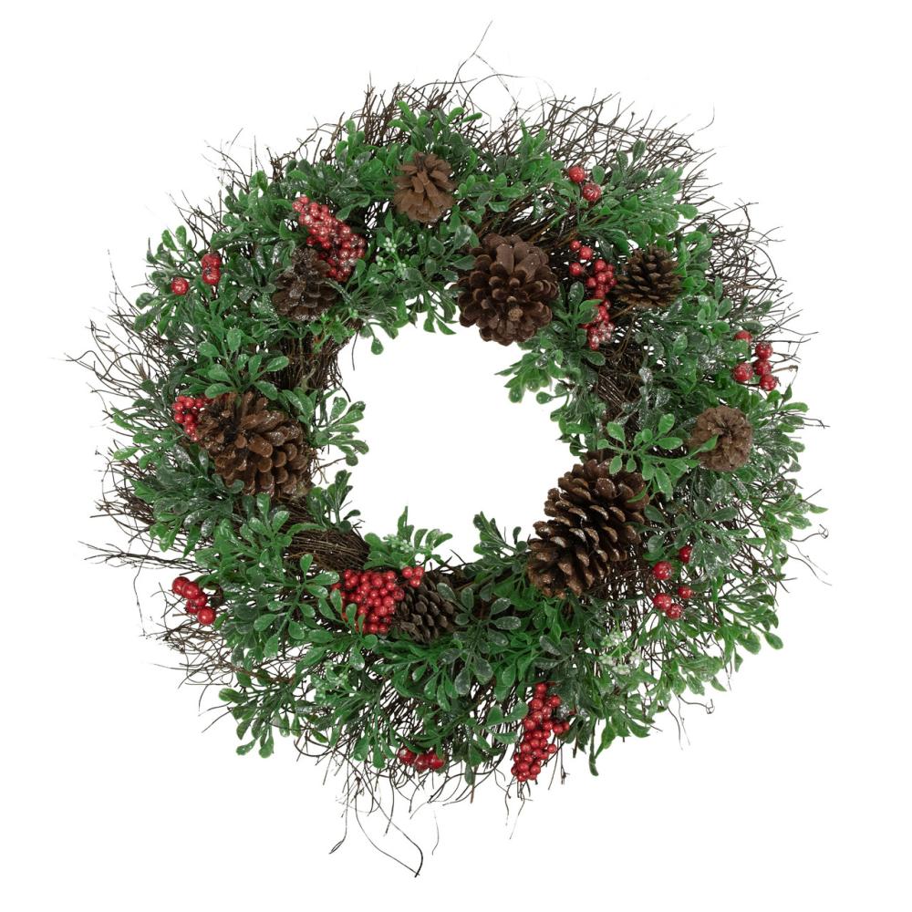 Specialty Wreaths | 24" Glittered Pine Cone and Red Berry Artificial Christmas Wreath – Unlit Specialty Wreaths Specialty Wreaths