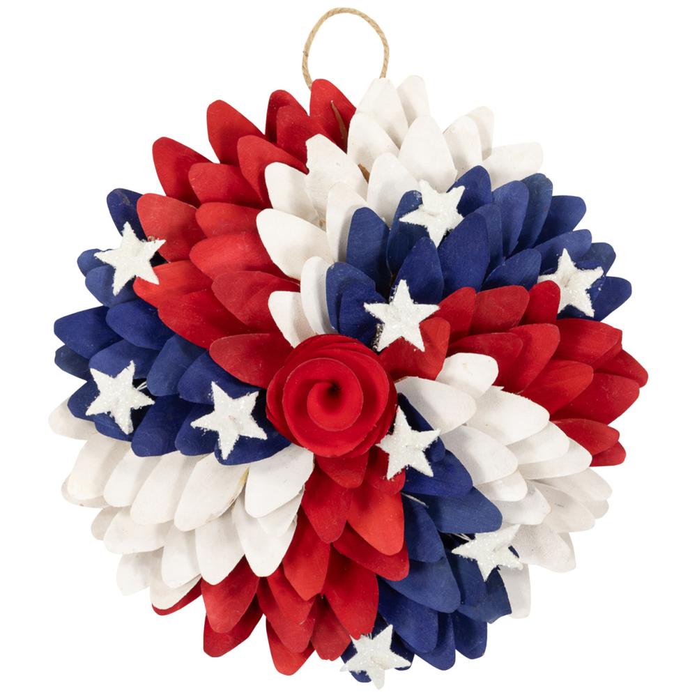 Unlit Wreaths | Americana Petals and Rose Artificial Wooden Floral Wreath – 11" Unlit Wreaths Unlit Wreaths