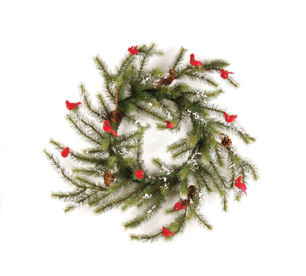 Unlit Wreaths | Green and Red Glittered Cardinal Snow Pine Artificial Christmas Wreath – 24-Inch, Unlit Traditional Pine Wreaths Traditional Pine Wreaths