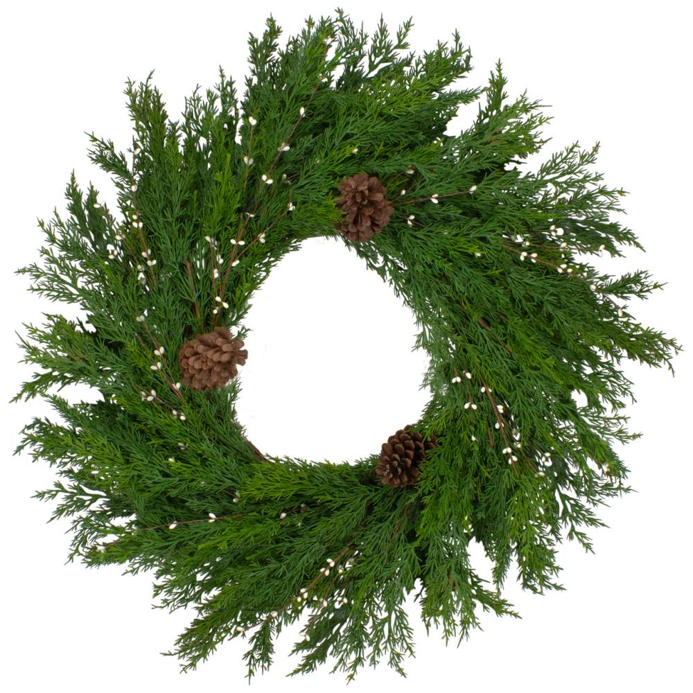 Unlit Wreaths | Real Touch™️ Cedar and Pinecones Artificial Christmas Wreath – 32" – Unlit Unlit Wreaths Unlit Wreaths