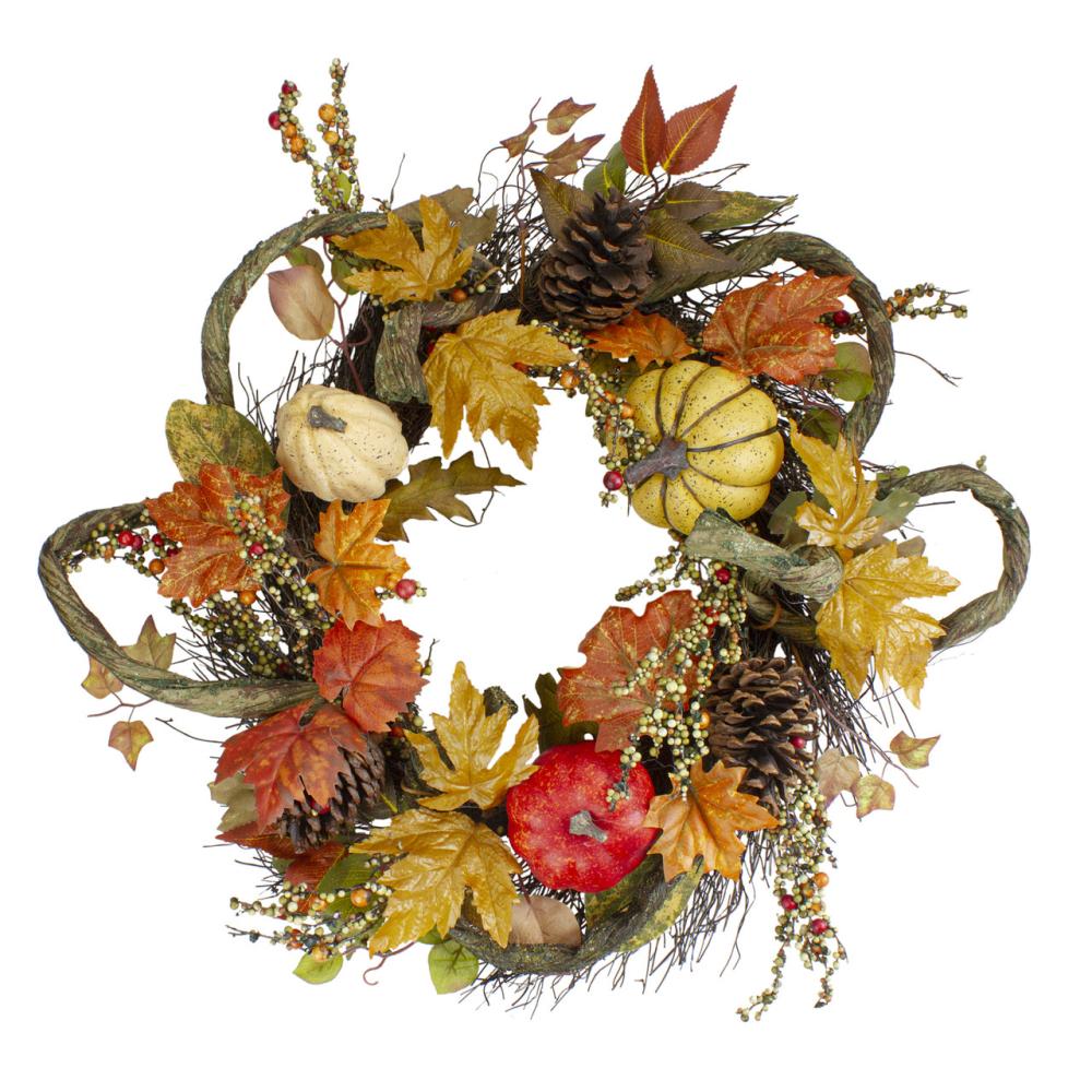 Unlit Wreaths | Sunflower, Pumpkin, Foliage and Pine Cone Fall Harvest Wreath – 24 inch, Unlit Unlit Wreaths Unlit Wreaths